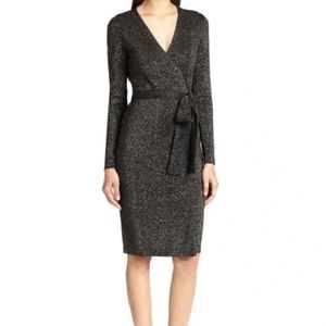 Diane von Furstenberg Metallic Blend Knit Wrap Dress